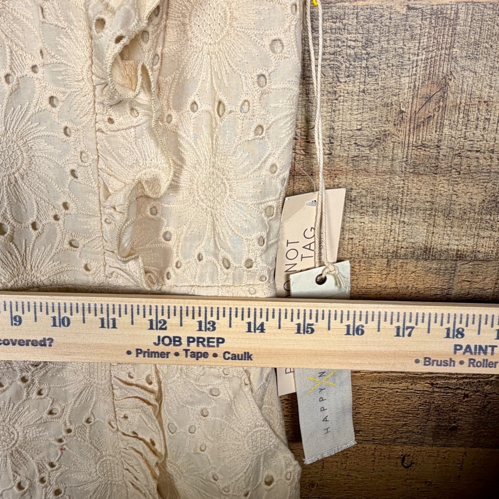 Happy X Nature Cream Floral Eyelet Ruffle Open Back Romper Size 6 NWT - Picture 3 of 8
